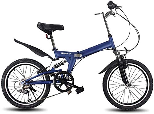 Folding Bike : Pkfinrd 20 Inch Folding Speed Bicycle - Adult Children 6 Speed Folding Bicycle - Female Men's Road Bicycle - Portable Light To Work in School, Black (Color : Blue)