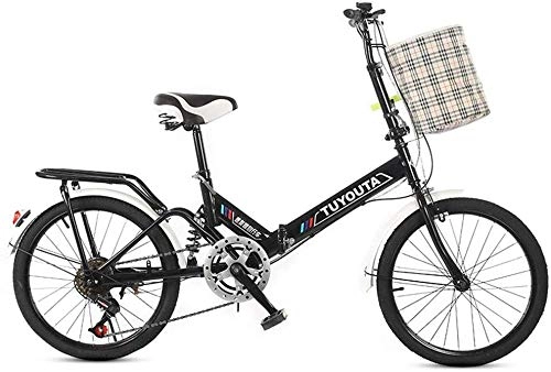 Folding Bike : Pkfinrd 20-Inch Folding Speed Bicycle - Student Folding Bike for Men And Women Folding Speed Bicycle Damping Bicycle, Black, shockabsorption (Color : Black, Size : Shockabsorption)