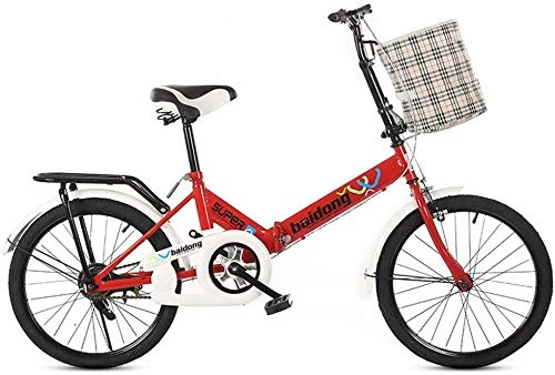 Folding Bike : Pkfinrd 20-Inch Folding Speed Bicycle - Student Folding Bike for Men And Women Folding Speed Bicycle Damping Bicycle, Black, shockabsorption (Color : Red, Size : Noshockabsorption)