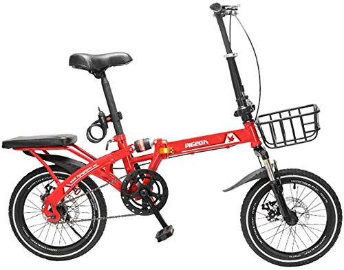 Folding Bike : Pkfinrd Foldable Men And Women Folding Bike - Mountain Bike Adult Double Shock Off-Road Off-Road Male And Female Students Fast Cycling, Black, 20inches (Color : Red, Size : 16inches)