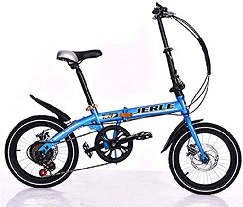 Folding Bike : Pkfinrd Folding Bicycle-Folding Car 14 Inch 16 Inch Disc Brake Speed Bicycle Adult Children Bicycle Student Bicycle, White, 14inchshift (Color : Blue, Size : 14inchshift)
