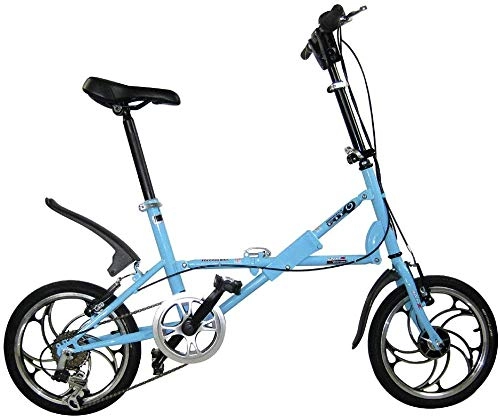 Folding Bike : Pkfinrd Folding Bicycle-Folding Car 16 Inch V Brake Speed Bicycle Adult Child Bicycle Student Bicycle, Black (Color : Blue)