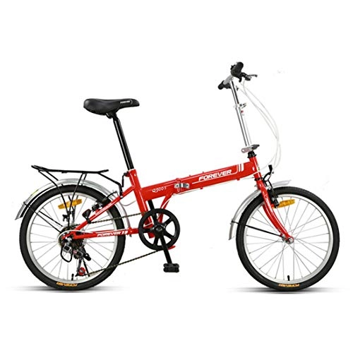 Folding Bike : Portable City Bike 20 Inch 7-Speed Commuter Bicycle Fold High Carbon Steel Frame For Unisex Adult, red