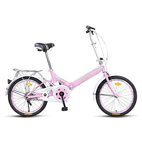 Folding Bike : Portable City Bike Single Speed Commuter Bicycle Fold High Carbon Steel Frame For Unisex Adult, pink, 20inch