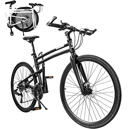 Folding Bike : Portable Folding Bike for Adults Foldable Adult Bicycles Folding Mountain Bike with Suspension Fork Folding Bike Folding City Bike High Carbon Steel Frame, Black / 24inch, 24