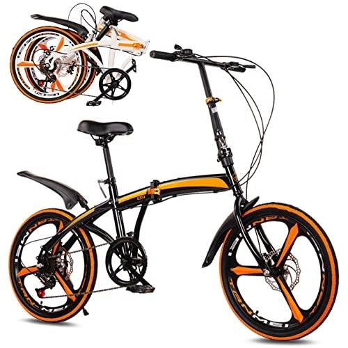 Folding Bike : Portable Folding Bikes for Adults with 6 Riding Speed Carbon Steel Frame Folding Bike - Lightweight Portable Bike for Women and Men - City Bicycle for Work School, Black, 20inch