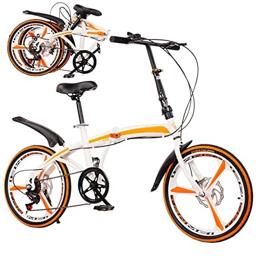 Folding Bike : Portable Folding Bikes for Adults with 6 Riding Speed Carbon Steel Frame Folding Bike - Lightweight Portable Bike for Women and Men - City Bicycle for Work School, White, 20inch