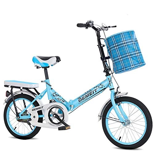 Folding Bike : Portable folding men and women shopping city bikes Ultralight shock absorbing scooter Adjustable handles and seats Single speed 20 inch With basket-Blue + gift pack_20 inches