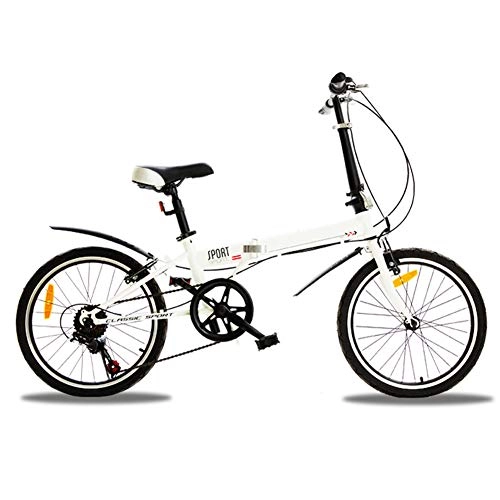 Folding Bike : Portable Folding Mountain Bike 20 Inch Adult Student Small Wheel Ultralight Outdoor Safety Variable Speed Bicycle, White