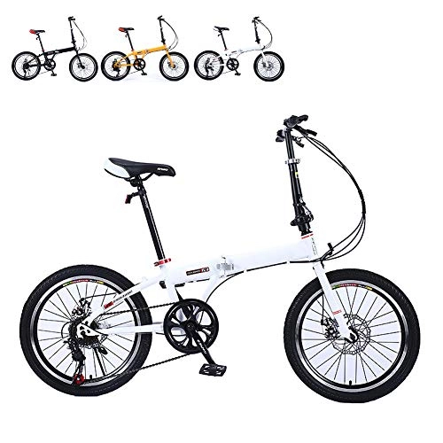Folding Bike : Portable Outroad Folding Bicycle Bike, 18 Inch Shockabsorption City Bicycle, Lightweight Foldable Speed Bicycle Damping Bicycle for Students, Office Workers, Urban Environment And Commuting, White