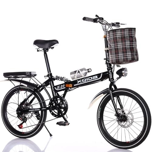 Folding Bike : POSTEGE Folding Bike City Bike / Folding Bike in 20 Inch / Suitable for the Mass Bike for Girls / Boys / Men and Women Gear Bike / Durable Rims, Shipping with Rear Light and Car Basket E