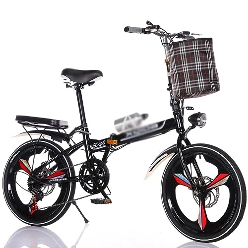 Folding Bike : POSTEGE Folding Bike in 20 Inch Adult Youth for Folding Bike Quick Folding System 6 Brakes with Variable Speed City Bike with Rear Light and Car Basket E