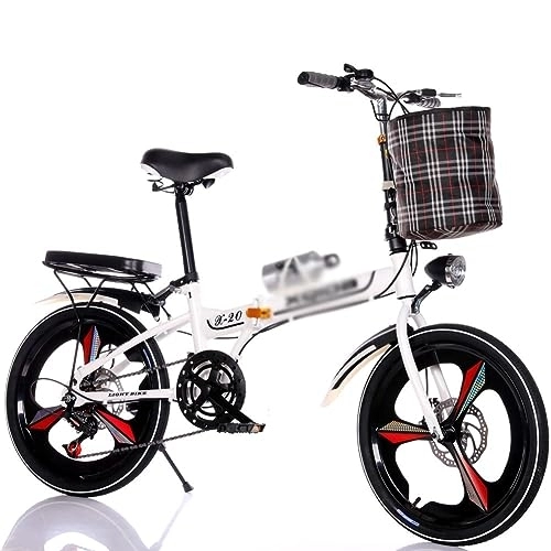 Folding Bike : POSTEGE Folding Bike in 20 Inch Adult Youth for Folding Bike Quick Folding System 6 Brakes with Variable Speed City Bike with Rear Light and Car Basket F