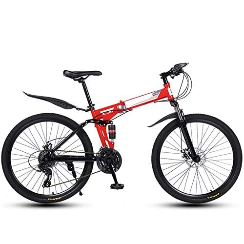 Folding Bike : Professional Racing Bike, 26 Inch 40-Knife Spoke Wheel Folding MTB Bike, Adult Men Women City Bike Portable Lightweight Bicycle Steel Frame Bikes with Shock Absorber (Color : Red, Size : 27 Speed)