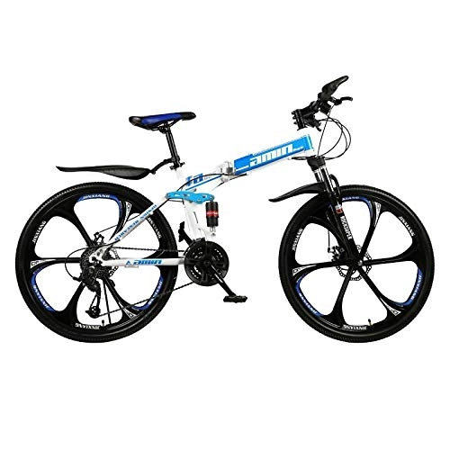Folding Bike : PsWzyze Folding Mountain Bike, 24 inch 21 variable speed portable folding bicycle, mountain bike bicycle for adult students outdoor, off-road vehicle mountain bike-blue