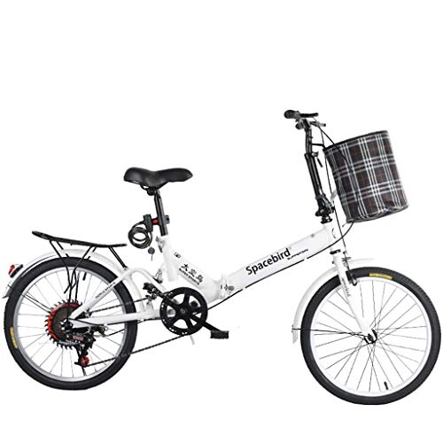 Folding Bike : PUEEPDEE foldable bicycle Folding Bike Variable Speed Male Female Adult Lady City Commuter Outdoor Sport Bike with Basket (Color : White)