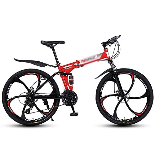 Folding Bike : Pumpink Foldable Bicycle 26" 21-Speed Mountain Bike For Adult, Lightweight Aluminum Full Suspension Frame, Suspension Fork, Disc Brake Road Bikes Sports & Outdoors Bikes (Color : Red)