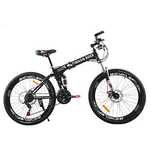 Folding Bike : PXQ 24 Speed Off-road Disc Brake Mountain Bike Adult 26 Inch Folding Mountain Bike with Shock Absorber Front Fork, High Carbon Steel Soft Tail Bicycle, Black