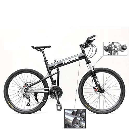 Folding Bike : PXQ 26 Inch Adult Folding Mountain Bike Full Aluminum Alloy Frame and 5.5CM Wide Tire, SHIMANO M610 30 Speed Off-road Bicycle with Dual Disc Brake and Shock Absorber, Black