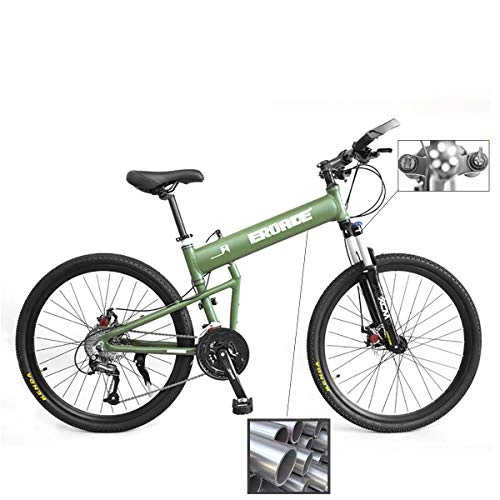 Folding Bike : PXQ 26 Inch Adult Folding Mountain Bike Full Aluminum Alloy Frame and 5.5CM Wide Tire, SHIMANO M610 30 Speed Off-road Bicycle with Dual Disc Brake and Shock Absorber, Green