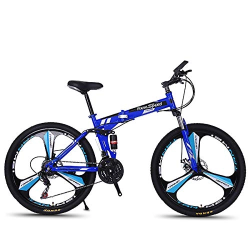 Folding Bike : PXQ Adults Folding Mountain Bike 21 / 24 / 27 Speeds Off-road Bike 26 Inch Magnesium Alloy Wheel Bicycles with Shock Absorber Front Fork and Disc Brake, Blue2, 27S