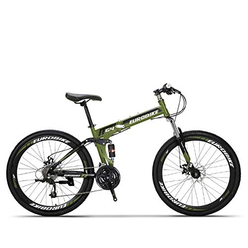 Folding Bike : PXQ Adults Folding Mountain Bike 26 Inch High Carbon Soft Tail Bicycle 21 / 27 Speeds Dual Disc Brakes Bicycle Commuter Bike, Green, 27Speed