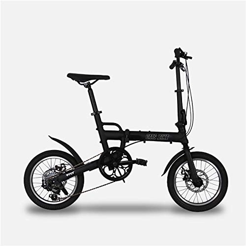 Folding Bike : PXQ Folding Bike for Adult and Boy Ultralight Aluminum Alloy Frame City Commuter Bicycle16 Inch, Dual Disc Brake and Import SHIMANO 6 Speed, Black