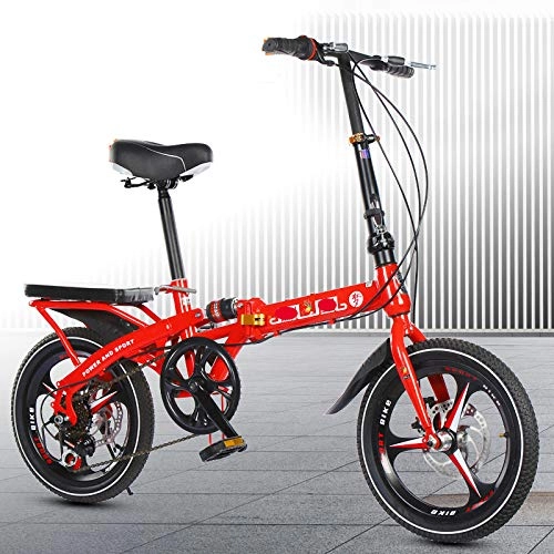 Folding Bike : QAS Adult Folding Bike, 20-Inch Variable Speed Shock Absorber for Men and Women, Ultra-Light Portable Bicycle, Red, A