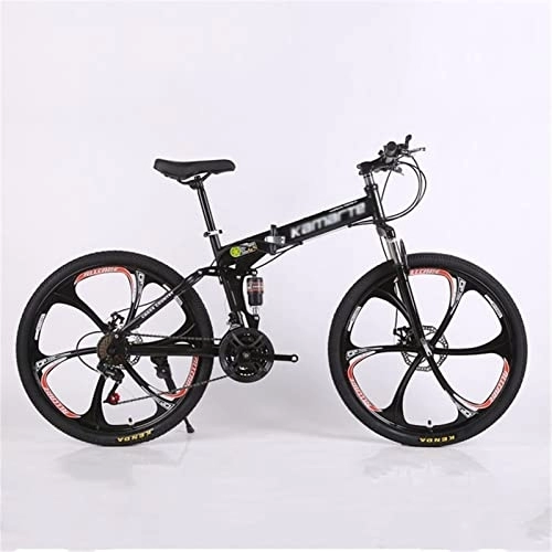 Folding Bike : QCLU 24 / 26 Inch Folding Mountain Bike, 21 Speed, Variable Speed, Off-Road, Double Damping, Double Disc, Brakes, Men' s Bicycle, Outdoor Riding, Adult (Color : Black, Size : 24 inch)
