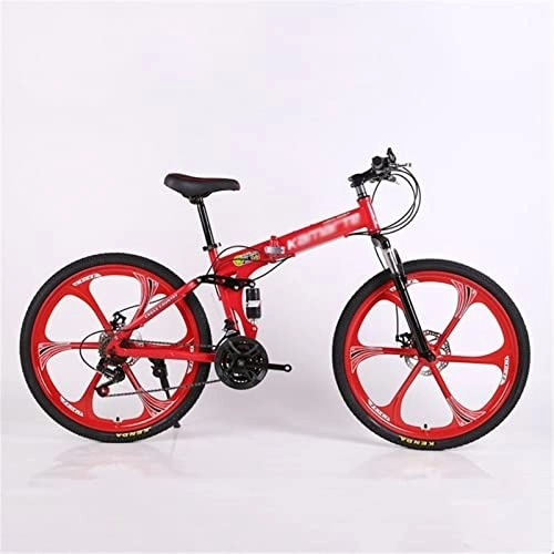 Folding Bike : QCLU 24 / 26 Inch Folding Mountain Bike, 21 Speed, Variable Speed, Off-Road, Double Damping, Double Disc, Brakes, Men' s Bicycle, Outdoor Riding, Adult (Color : Red, Size : 24 inch)
