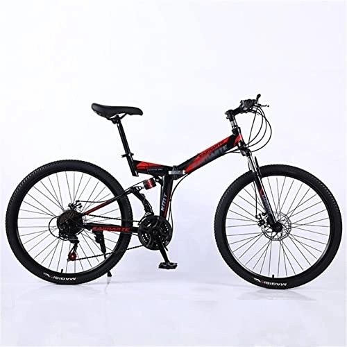 Folding Bike : QCLU 24 Inch Foldable Mountain Bike, Disc Brakes Hardtail MTB, Trekking Bike Men Bike Girls Bike, Full Suspension Mountain Bike, 21 Speed (Color : Black)