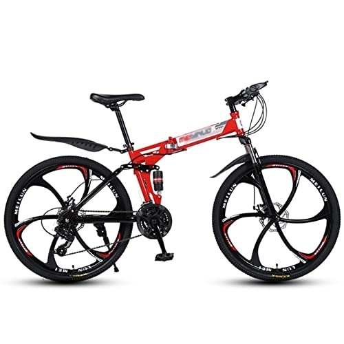Folding Bike : QCLU 26 Inch Folding Mountain Bike, Disc Brakes Hardtail MTB, Trekking Bike Men Bike Girls Bike, Red, / White / Yellow / Black, 21 Speed (Color : Red)