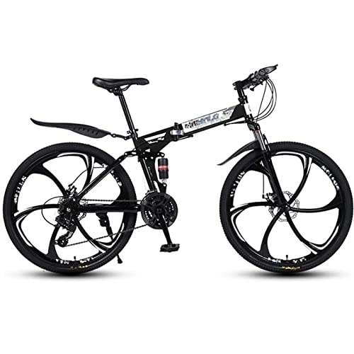 Folding Bike : QCLU 26 Inch Mountain Bike, Unisex Folding Bike, Freewheel Derailleur Gears, Foldable Mountain Bike Men, Full Suspension, Ladies Bike, 24speed (Color : Black, Size : 21-Speed)