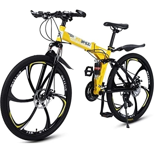 Folding Bike : QCLU 26 Inch Mountain Bike, Unisex Folding Bike, Freewheel Derailleur Gears, Foldable Mountain Bike Men, Full Suspension, Ladies Bike, 24speed (Color : Yellow, Size : 21-Speed)