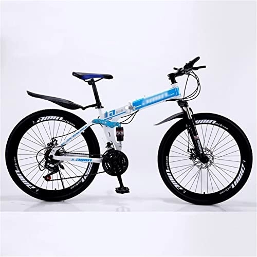 Folding Bike : QCLU Foldable Mountain Bike, Outdoor Fitness, Recreational Cycling, 26 Inch Spoke Wheel, Trekking Bike Men Bike Girl Bike, Fully Mountain Bike (Color : Blue, Size : 21-Speed)