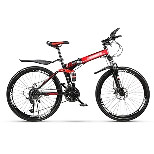 Folding Bike : QCLU Foldable Mountain Bike, Outdoor Fitness, Recreational Cycling, 26 Inch Spoke Wheel, Trekking Bike Men Bike Girl Bike, Fully Mountain Bike (Color : Red, Size : 24-Speed)