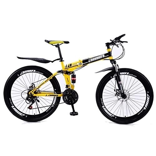 Folding Bike : QCLU Foldable Mountain Bike, Outdoor Fitness, Recreational Cycling, 26 Inch Spoke Wheel, Trekking Bike Men Bike Girl Bike, Fully Mountain Bike (Color : Yellow, Size : 21-Speed)