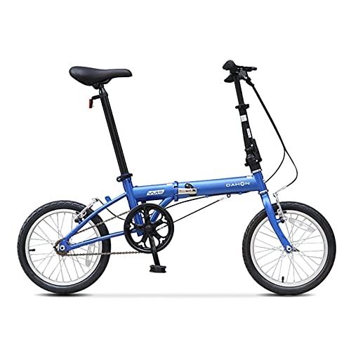 Folding Bike : QEEN Folding Bicycle Dahon Bike Yuki High Single Speed 16 Inch Urban Cycling Commuter Boys and Girls Adult Bike (Color : Blue)