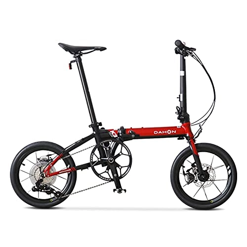 Folding Bike : QEEN Folding bicycle kaa693 bike aluminum alloy frame 16 inch 9 speed disc brake inner wiring portable light Cycling (Color : Red)