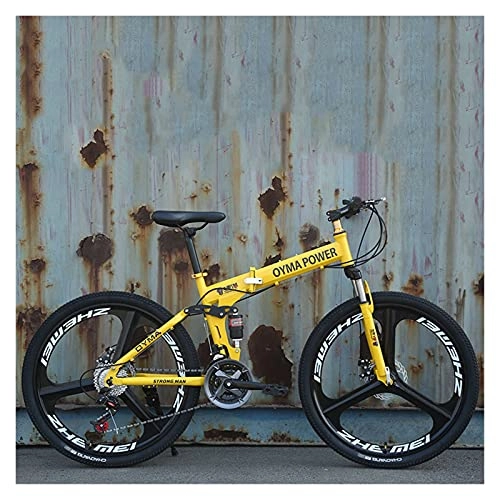 Folding Bike : QEEN Mountain Bike 26 Inch Wheel Double Disc Brake Shock Absorption Folding Bicycle Adult Student Off Road (Color : Yellow, Size : 27speed)