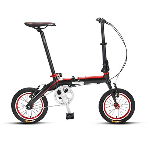 Folding Bike : QETU Folding Bike, 14-inch Wheels, Ultralight Portable Adult Bicycle, Adjustable Height - Load Up To 80kg, for Male and Female Adult Students (Single Speed)