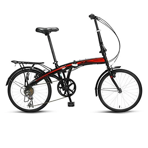 Folding Bike : QETU Folding Bike Bicycle, Adult Light Portable Bicycle, 20-inch Wheels, 7-stage Rotary Handle Shift, Rear Carry Rack, Male and Female Adult Lady Bike