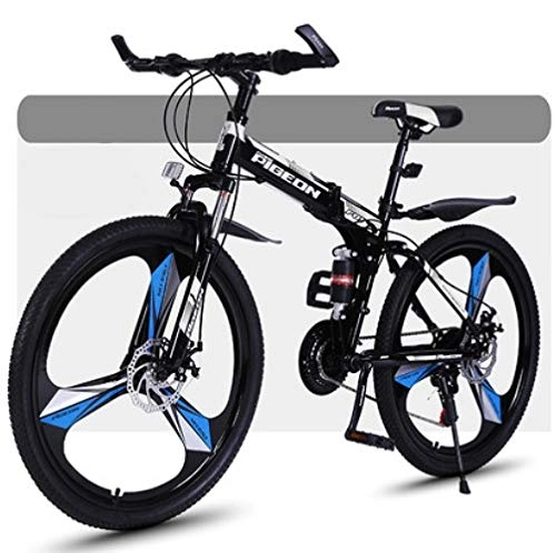 Folding Bike : QHKS Bicycle Folding Mountain Bike Bicycle (Color : Black white, Size : 27 speed-One wheel)