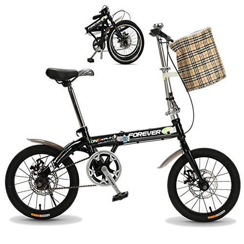 Folding Bike : Qhxxtxjis Adult Folding Bike, Carbon Steel Student Single Speed Bicycle of Free Installation, Adjustable Saddle And Handlebar Bike for Teen And Children, Black, 16 INCH