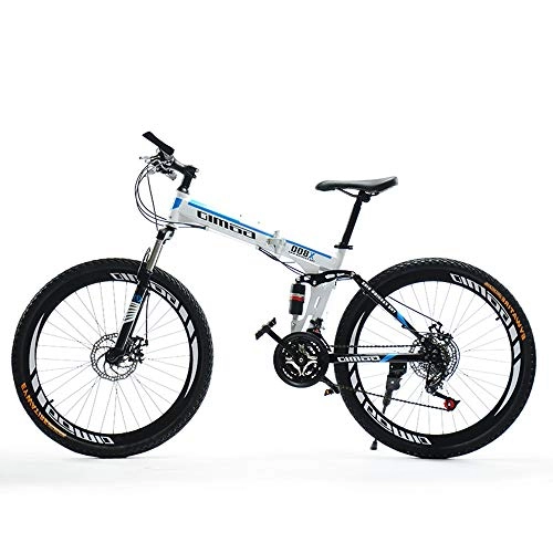 Folding Bike : QIANG Foldable Mountain Bike For Men And Women 24 / 26 Inch Variable Speed Adult Shock-absorbing Bicycle Double Disc Brake Soft Tail Carbon Steel Off-road City Cycling Travel, White-24inch-Spokewheels
