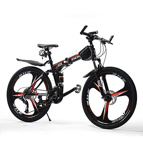 Folding Bike : QIANG Foldable Mountain Bike MTB Bicycle 24 / 26 Inches 21 Speed Steel Frame Hydraulic Shock Absorption Dual Disc Brake Folding Bike, Black-24inch-One-piecewheel