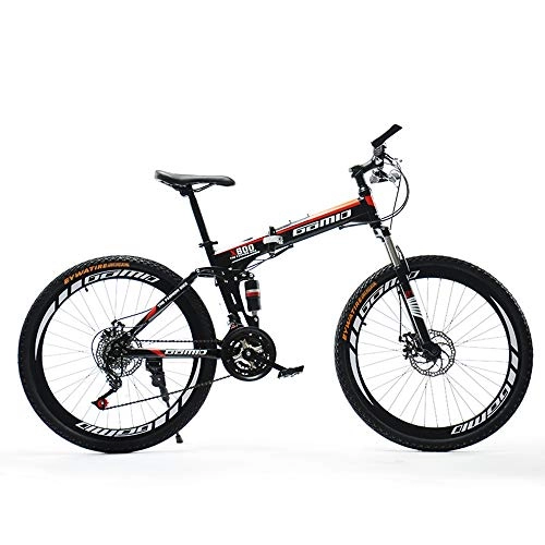 Folding Bike : QIANG Foldable Mountain Bike MTB Bicycle 24 / 26 Inches 21 Speed Steel Frame Hydraulic Shock Absorption Dual Disc Brake Folding Bike, Black-26inch-Spokewheels