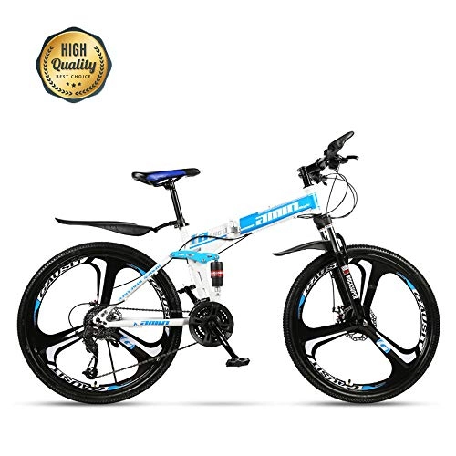 Folding Bike : QIANG Folding Mountain Bicycle Men'S Light Work Adult Adult 21 Speed Portable Adult 16 / 20 Inch Small Student Male Bicycle Folding Bicycle Bike Carrier, Blue-24inch-One-piecewheel
