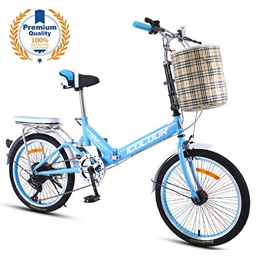 Folding Bike : QIANG Ladies Folding Bicycles 20-inch 7 Speeds Adult Shock-absorbing Bicycle Mountain Bike Disc Brake Soft Tail Carbon Steel Off-road Outdoor City Cycling Travel, Blue