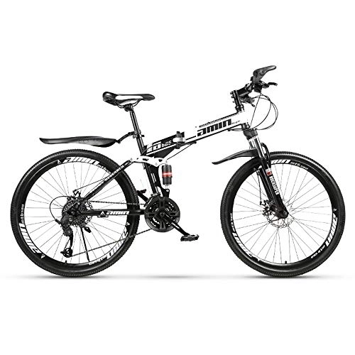Folding Bike : QIANG Mountain Bike Foldable, MTB Bicycle, 21 Speed Fast Folding 24 / 26inch Mountain Bike With Dual Disc Brakes, White-26inch-Spokeswheel